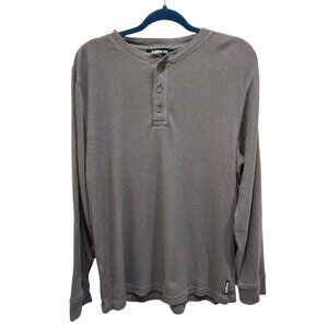 Karbon Men's XL Waffle Knit Thermal Henley Shirt Gray Cotton Blend